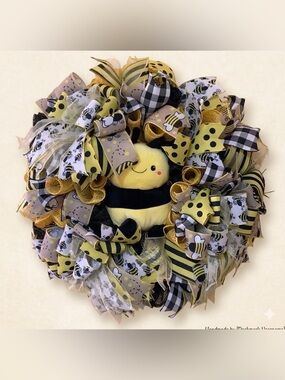 Spring/Summer Bumble Bee Ribbon Wreath with Bumble Bee Plush Handmade